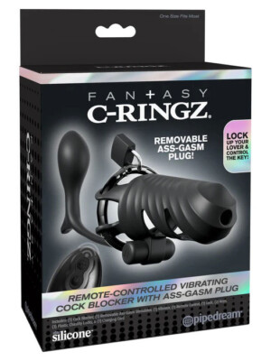 fantasy c ringz remote controlled vibrating cock blocker with ass gasm plug black