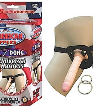 all american whoppers 7 inch dong with universal harness flesh