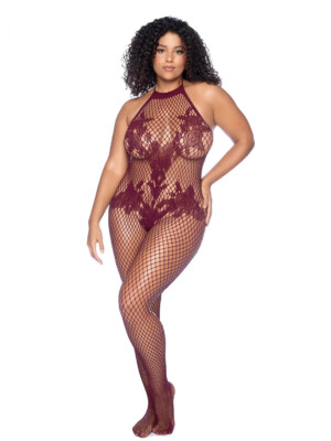 vino noir floral fishnet bodystocking x cherry