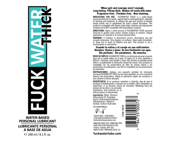 fuck water thick 8oz clear water based lubricant
