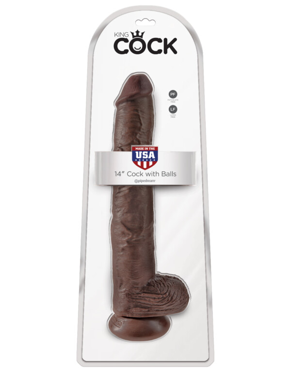 king cock 14 inch cock with balls brown