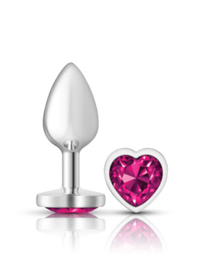 bright pink heart gem silver metal plug sm