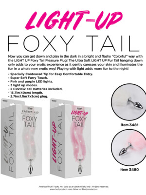 foxy tail light up faux fur butt plug pink plug pink