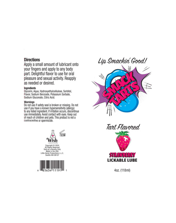 smack tarts 4oz lickable flavored lubricant strawberry