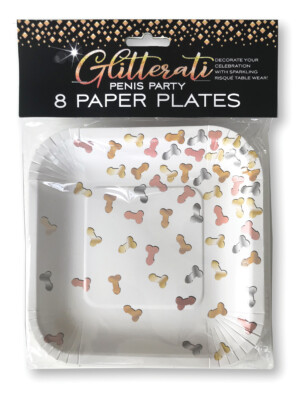 glitterati penis party paper plates 8 count