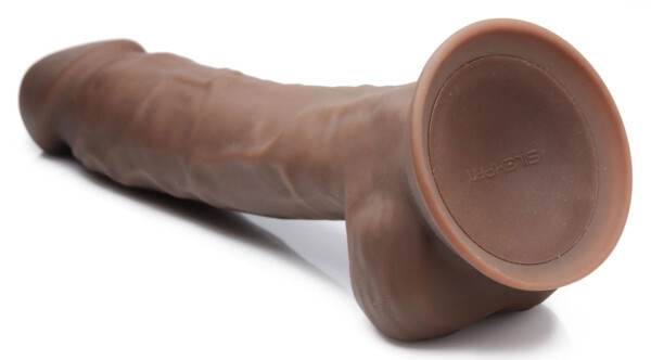 fleshstixxx 8" vibrating silicone dildo with balls brown