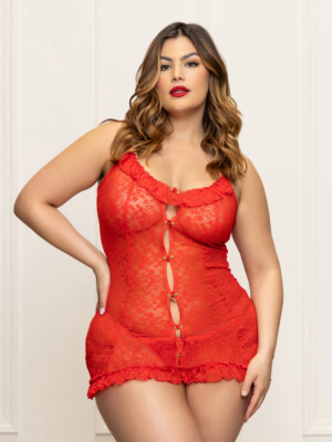 two piece chemise set queen red