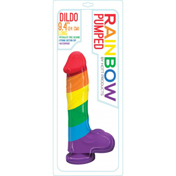 pumped rainbow silicone dildo