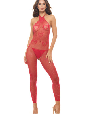 love stroke stones heart bodystocking and g string red os