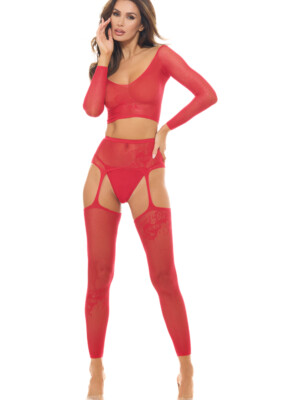 permanent mark long sleeve top and garter bodystocking red os