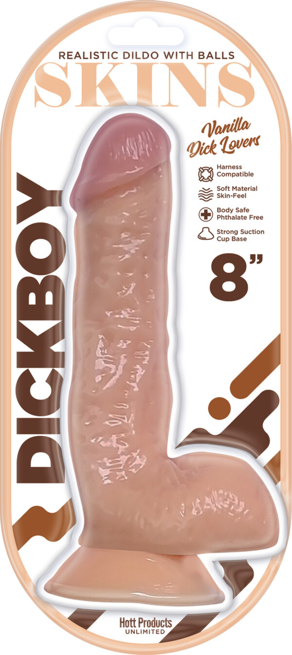 dickboy skins dildo with balls 8 inch vanilla dick lover