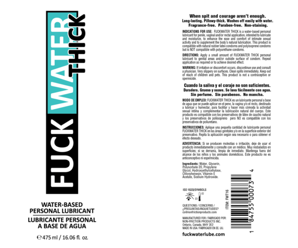 fuck water thick 16oz clear water based lubricant fuck water thick 16oz clear water based lubricant