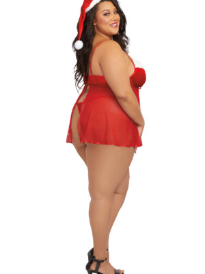 santa babydoll, thong and hat 3x lipstick red