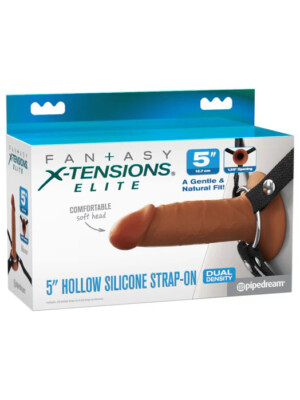 fantasy x tensions elite 5" silicone hollow strap on dual density brown