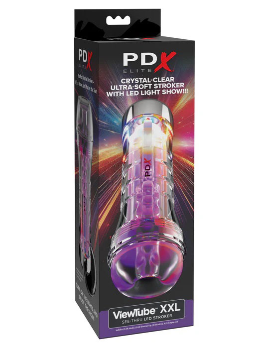 pdx elite viewtube xxl see thru ez grip led stroker clear