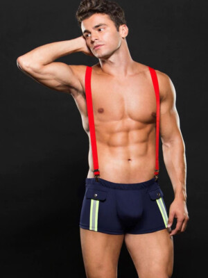 fireman bottom with suspenders 2 pc large/xlarge navy blue/red