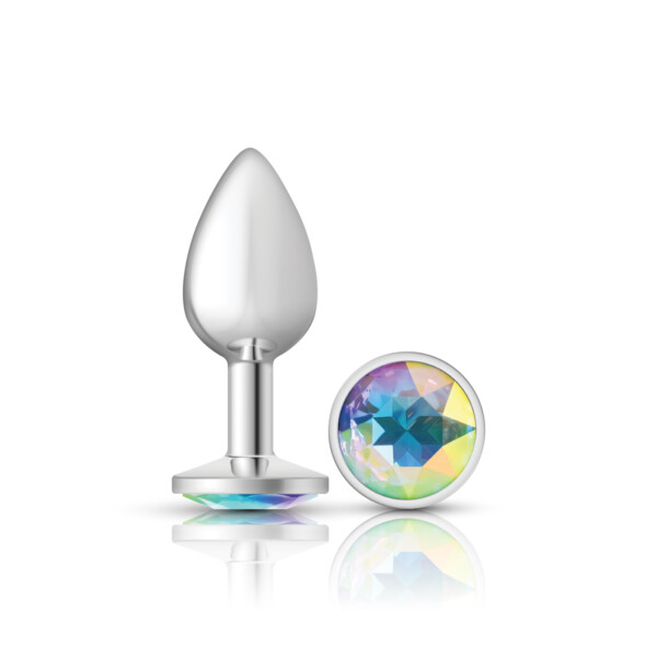 clear iridescent round gem silver metal plug sm clear iridescent round gem silver metal plug sm