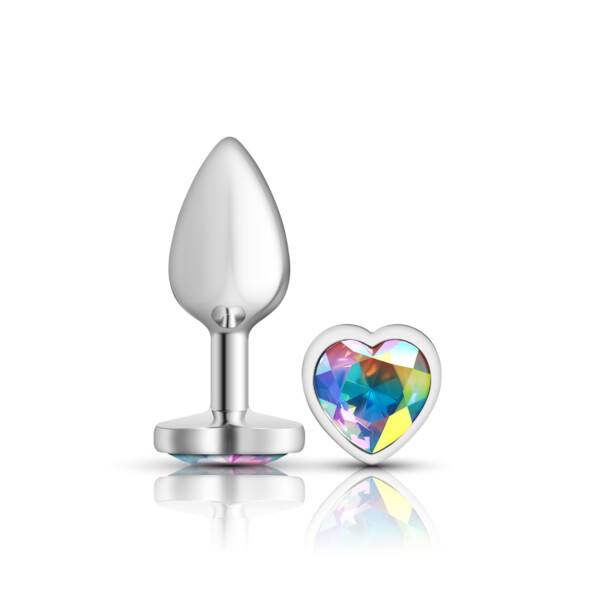 clear iridescent heart gem silver metal plug sm clear iridescent heart gem silver metal plug sm