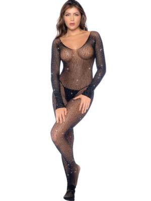 celestial sparkle bodystocking os black/rhinestone