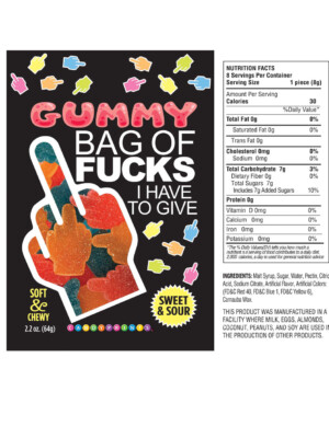 bag of fucks i have to give, sour gummy 2.2oz