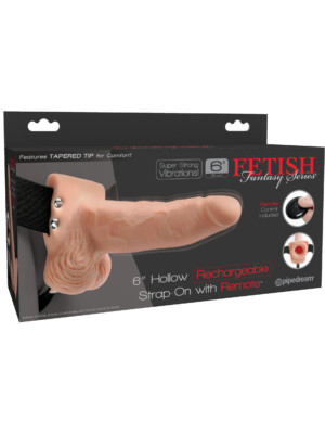 fetish fantasy series 6 inch hollow rechargeable strap on with remote flesh