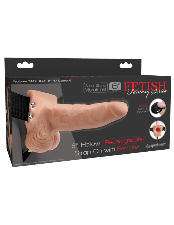 fetish fantasy series 6 inch hollow rechargeable strap on with remote flesh