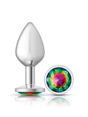 rainbow round gem silver metal plug md