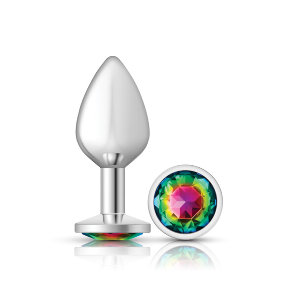 rainbow round gem silver metal plug md rainbow round gem silver metal plug md