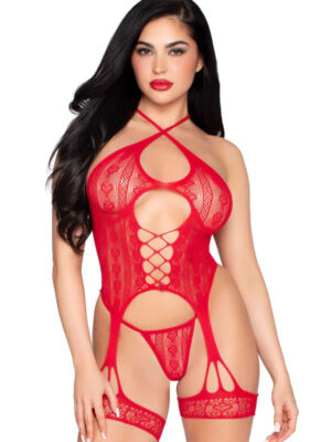 2pc heart net halter cami and g string panty os red 2pc heart net halter cami and g string panty os red