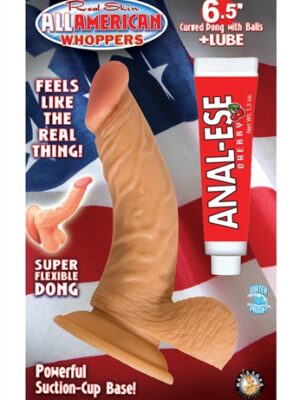 all american whoppers 6.5 inch curved dong with balls lube flesh
