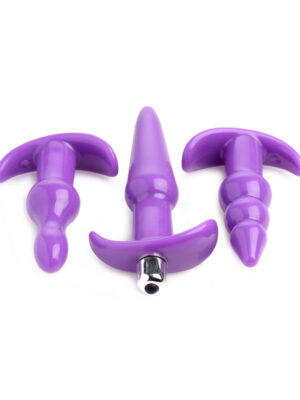 4 pc vibrating anal plug set purple