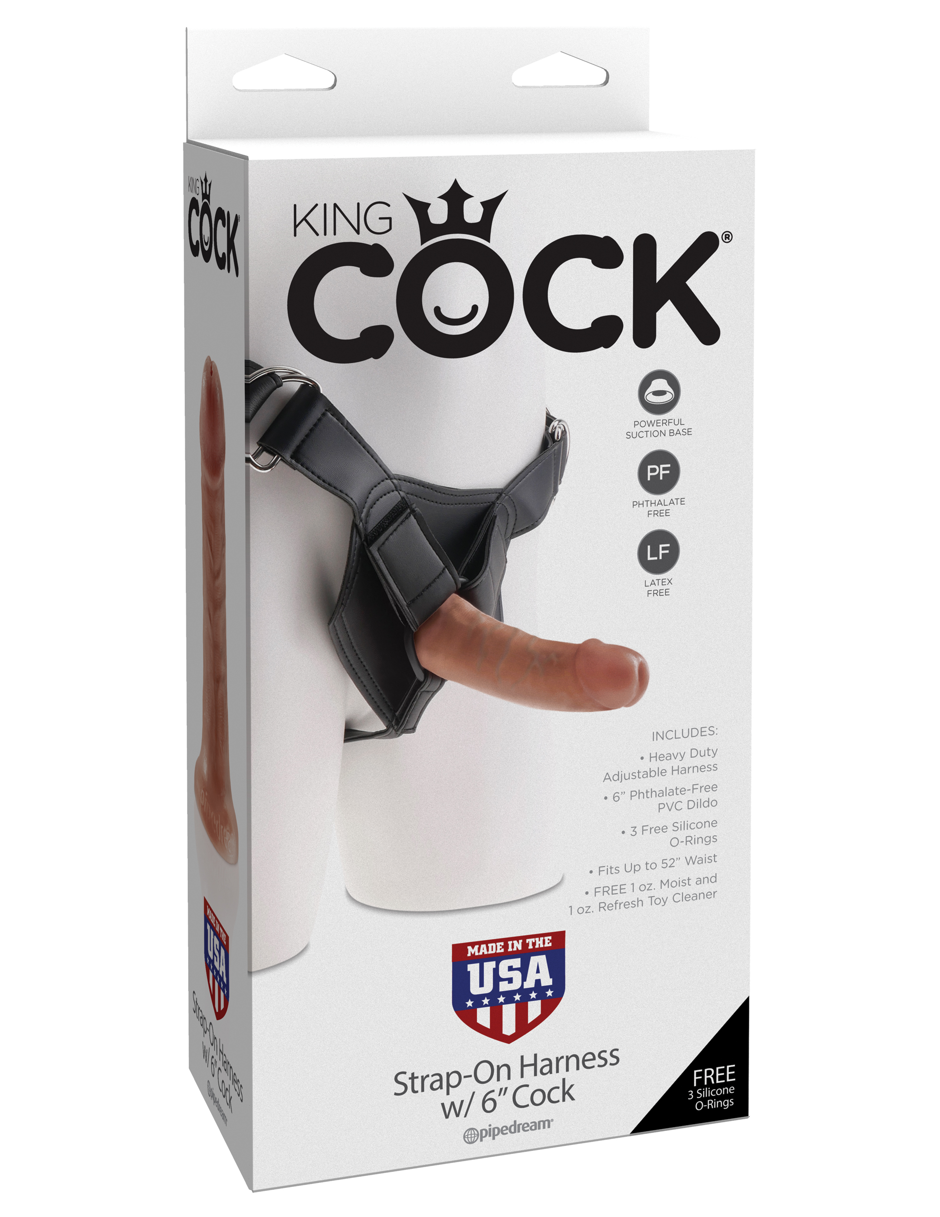 king cock strap on harness with 6 inch cock tan