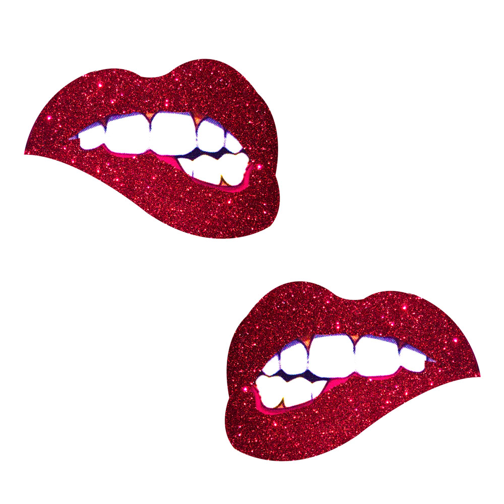 freaking awesome red glitter bite me nipztix pasties