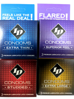 id condoms case of 72 3 packs assorted styles
