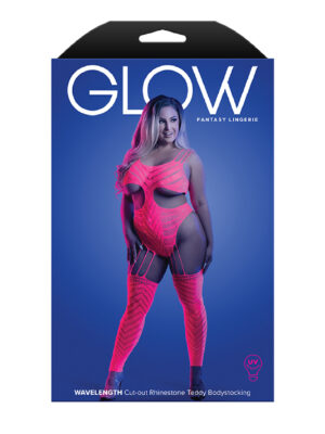 wavelength cutout rhinestone teddy bodystocking queen neon pink