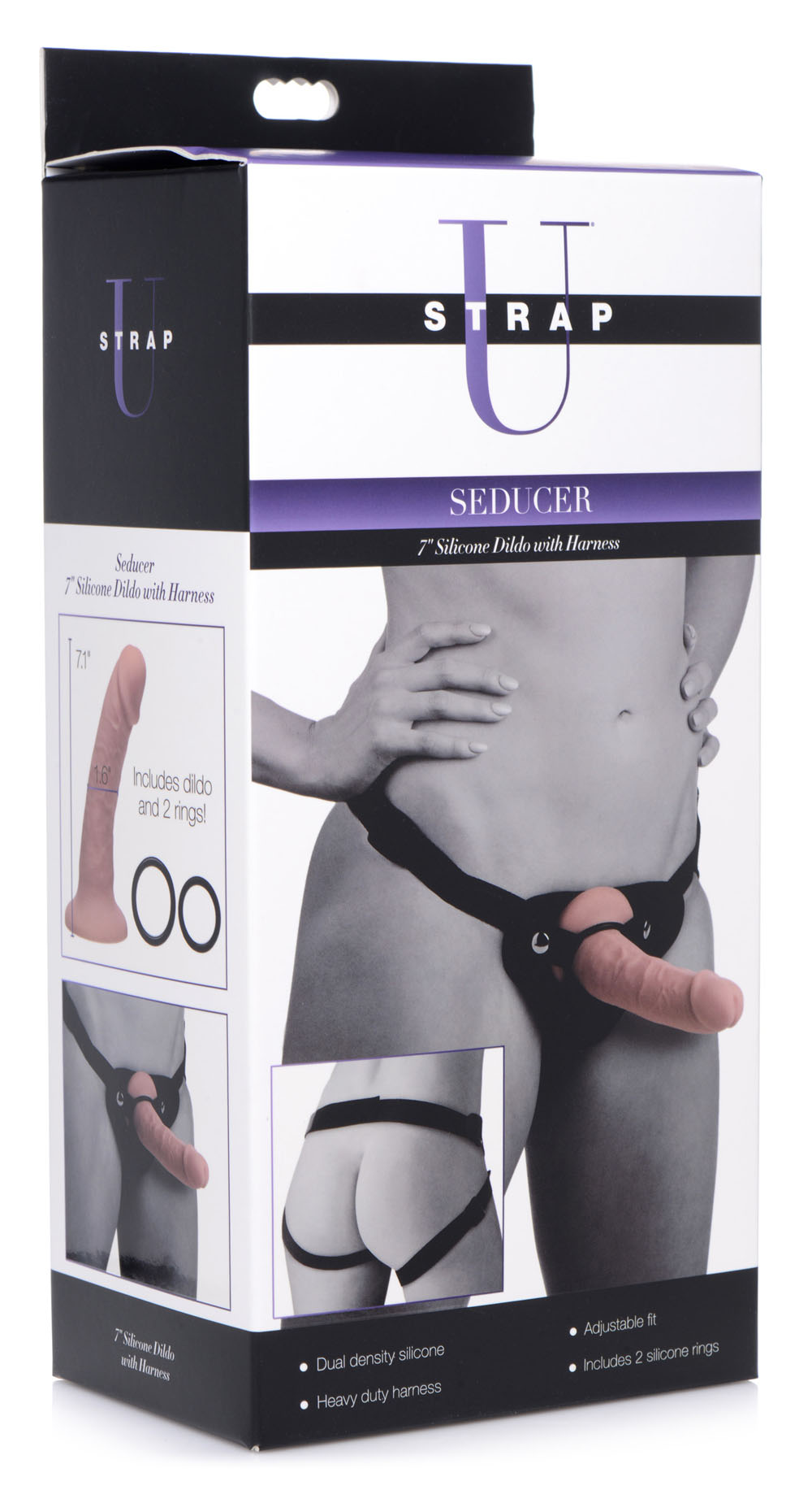 seducer 7 inch silicone dildo with harness