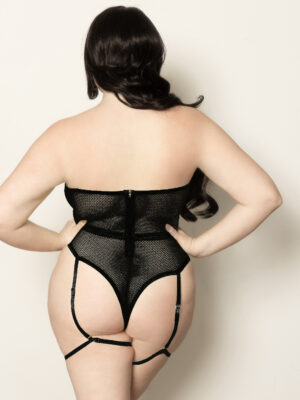 fishnet and strappy elastic teddy queen size black