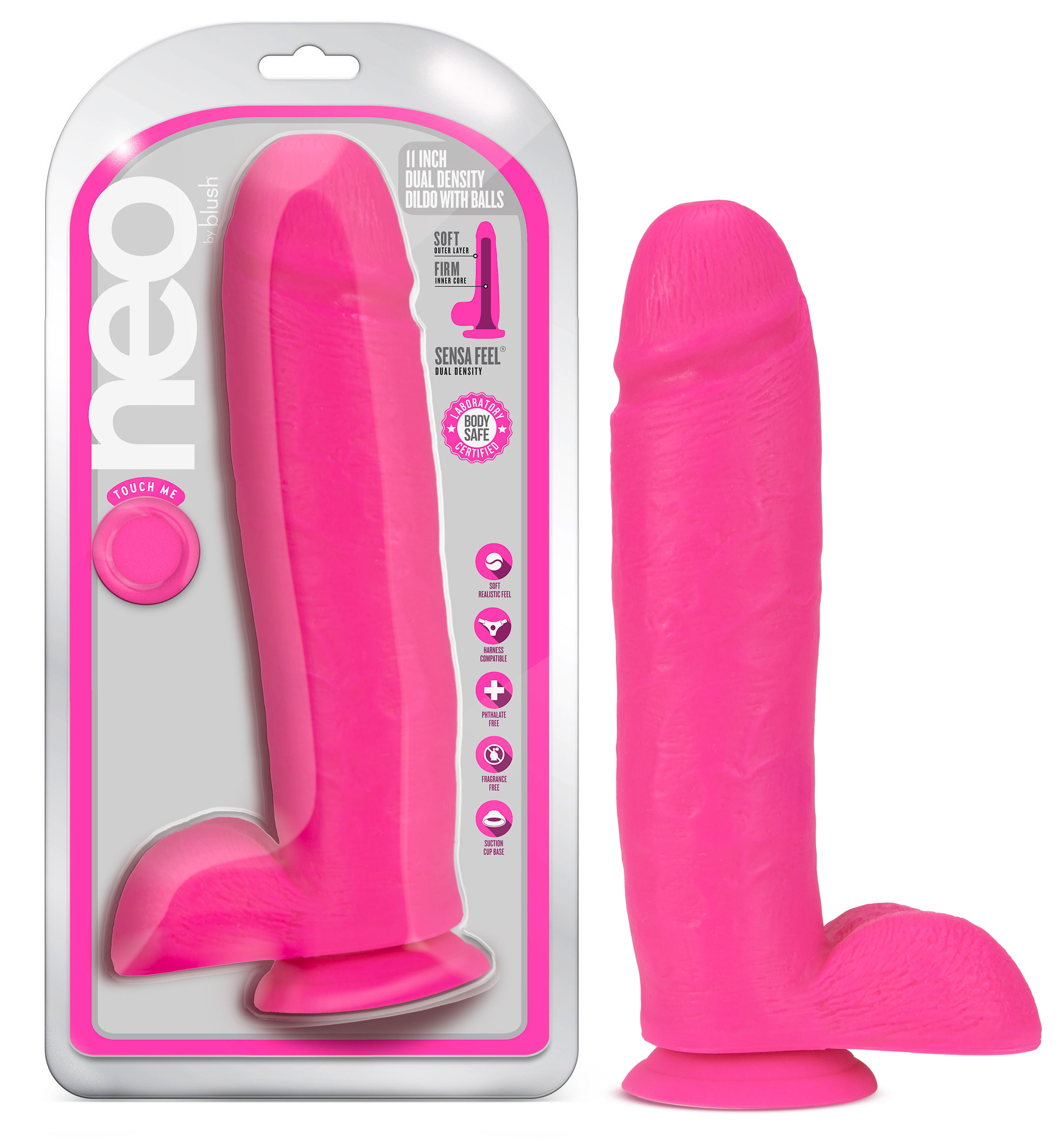neo 11 inch dual density dildo neon pink neo 11 inch dual density dildo neon pink