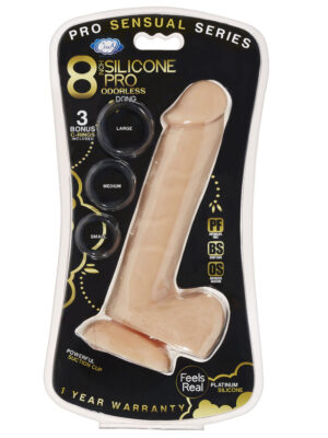 pro sensual premium silicone 8 inch dong with 3 cockrings flesh