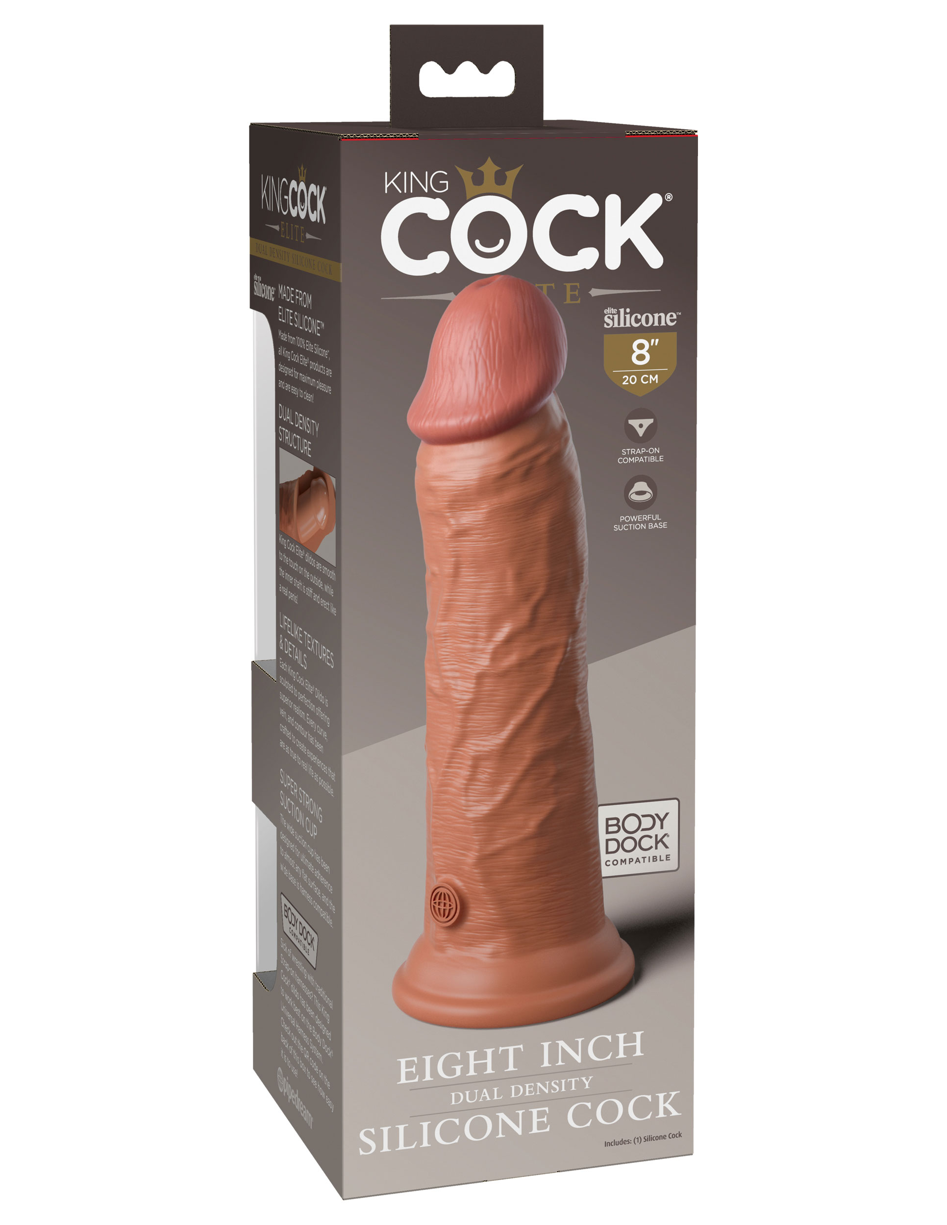 king cock elite 8 inch silicone dual density cock tan