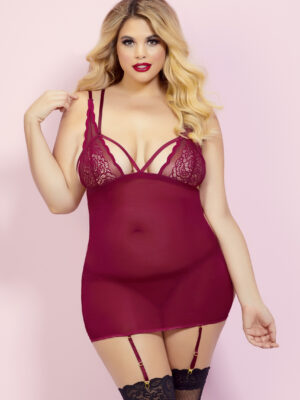 risky business chemise set one size queen wine