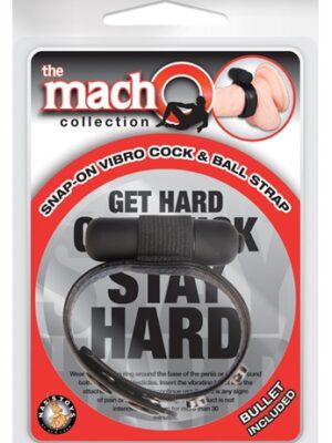 the macho collection snap on vibro cock and ball strap black