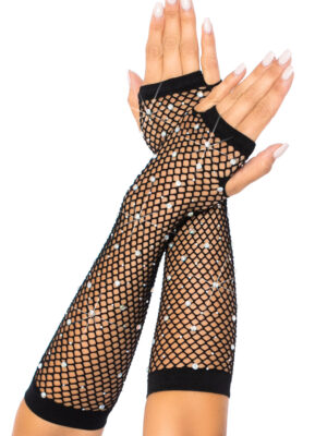 rhinestone fishnet arm warmers black