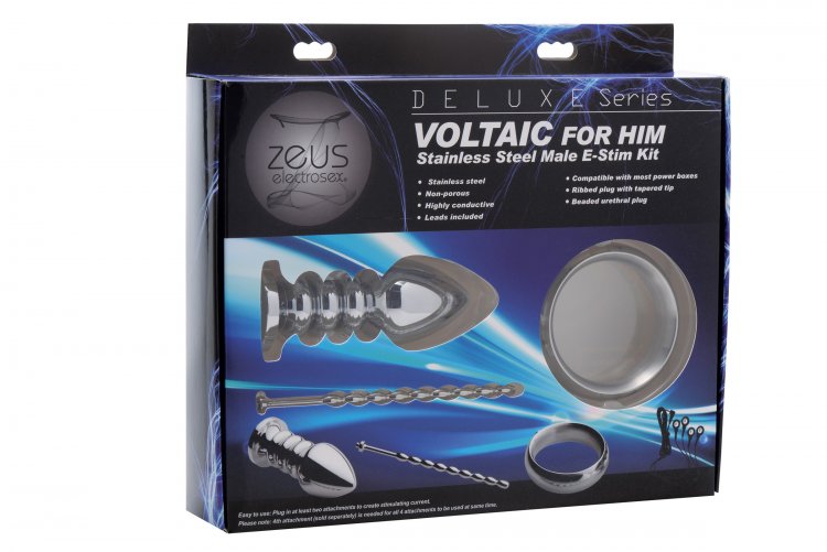 zeus deluxe series voltaic for him stainless steel male e stim kit