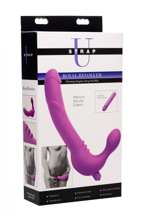 royal revolver vibrating strapless strap on dildo purple