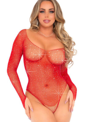 rhinestone snap crotch bodysuit one size red