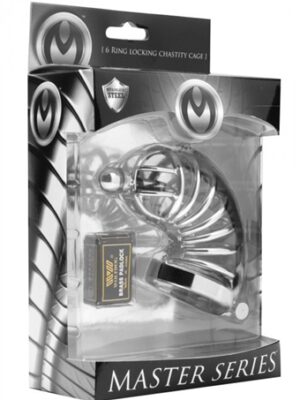 asylum 6 ring locking chastity cage medium/large