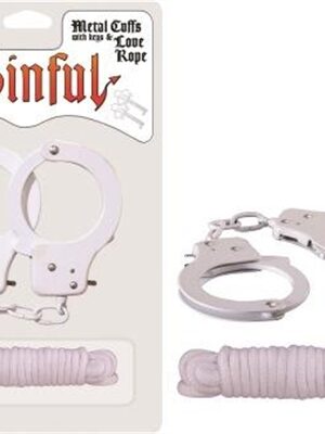 sinful metal cuffs with keys & love rope white