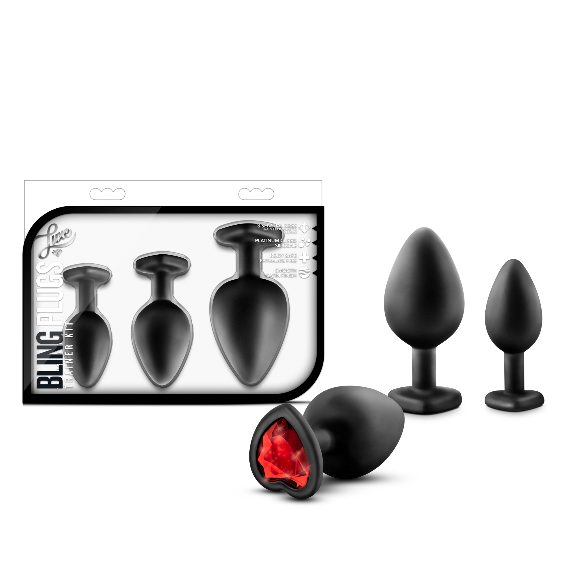 luxe bling plugs training kit black with red gems luxe bling plugs training kit black with red gems