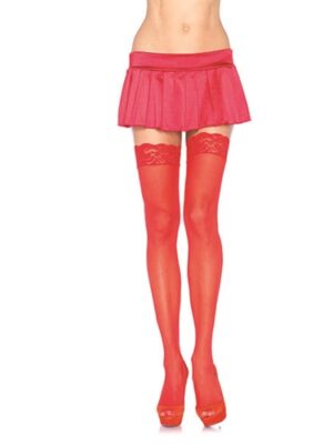 lace top sheer thigh high one size red